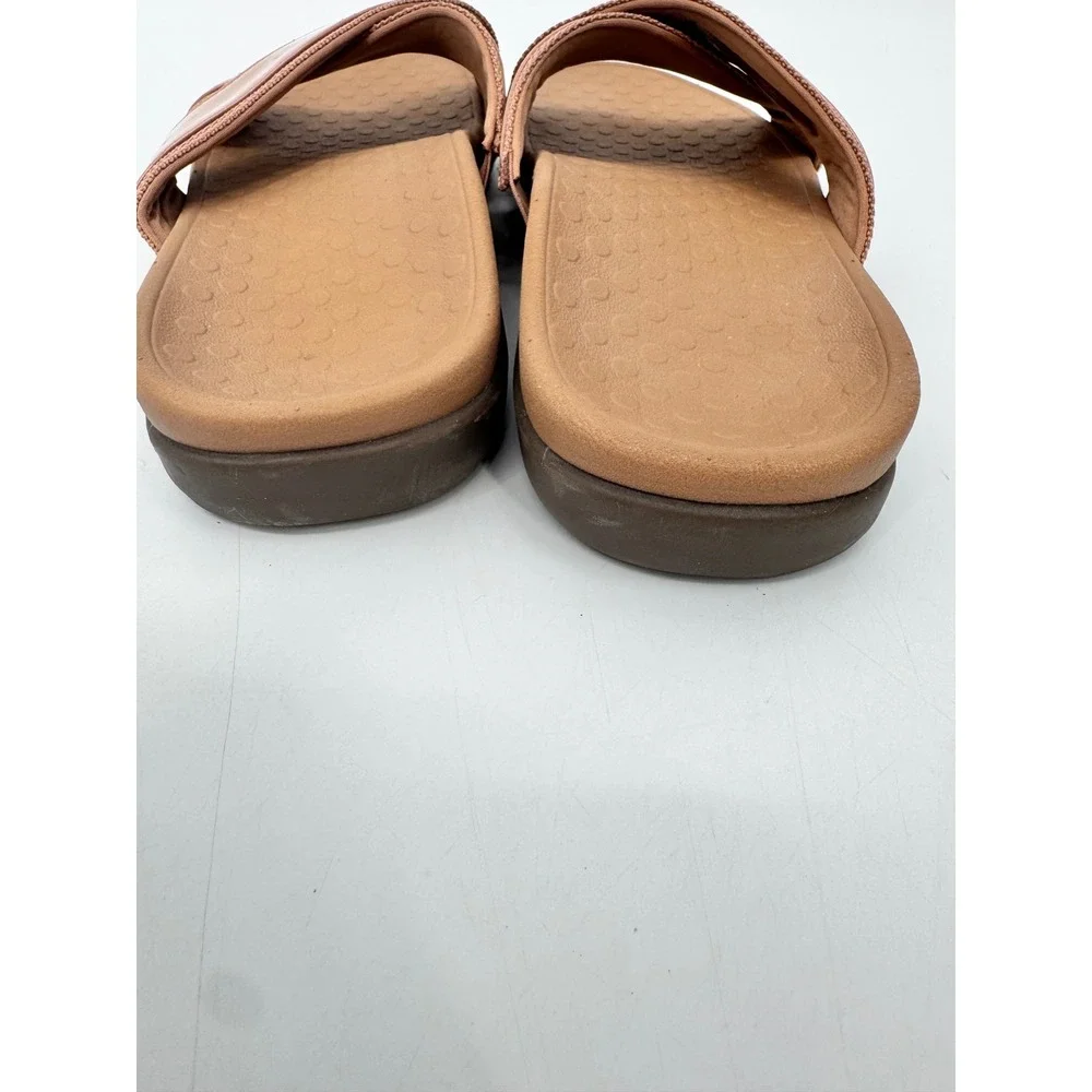 Vionic Merced Slide Sandals Women Size 6 Nude Patent Crisscross Straps